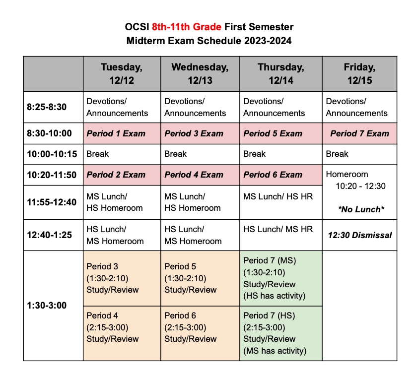 Exam Schedule